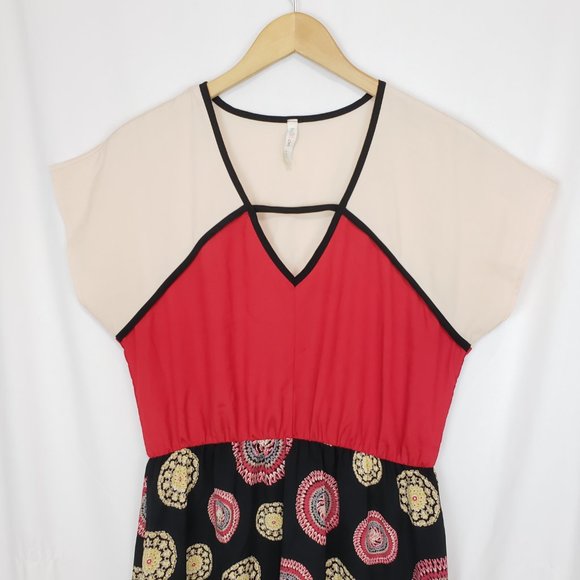 🎈3/$15 Millibon Red and Cream Patterned Dress Large - Picture 2 of 6